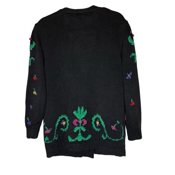 Vintage Studio Michelle Stuart Black Floral Intarsia Knit Cardigan Sweater Sz M - Picture 5 of 13
